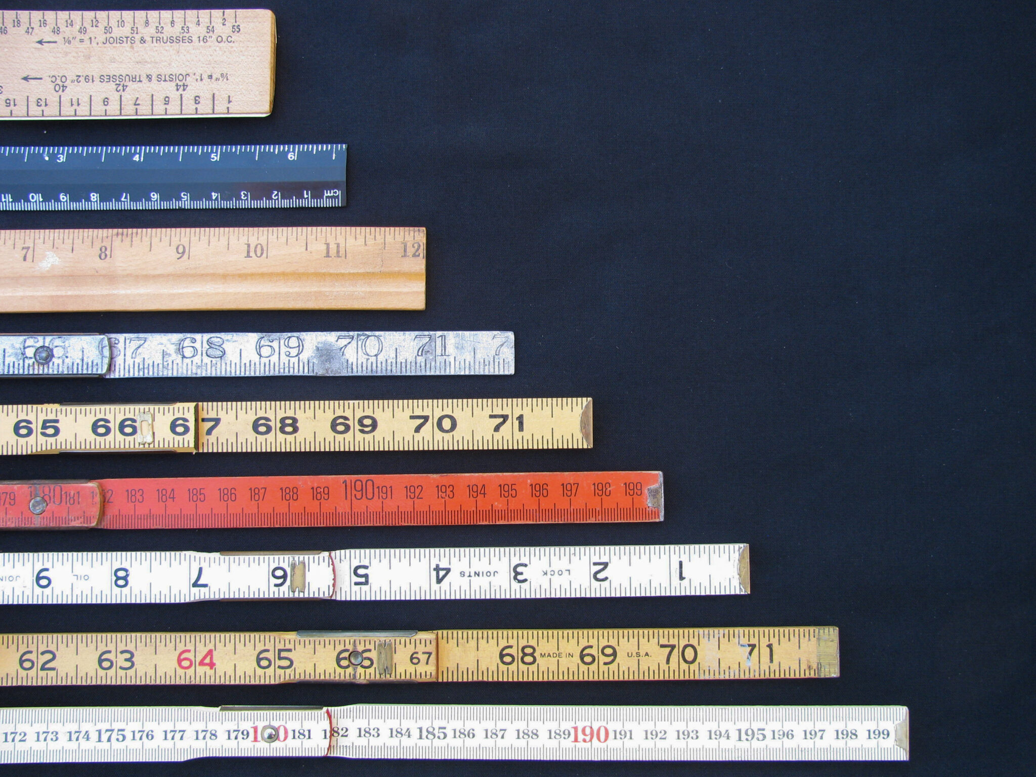 Rulers and scales in metric and inches represent measurement, accuracy and results with copy space.